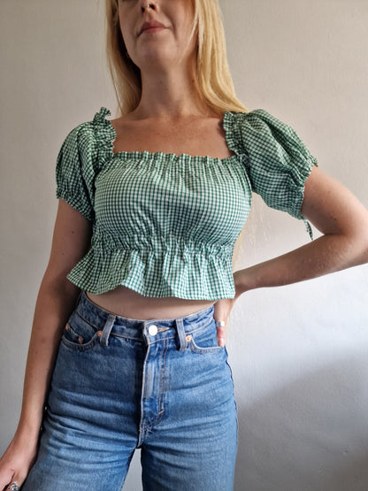 Green gingham top (UK 6-8)