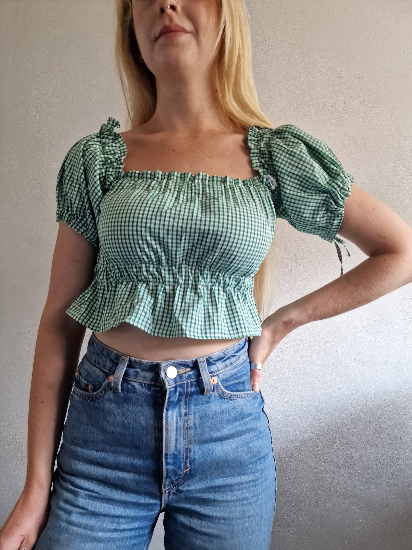 Green gingham top (UK 6-8)