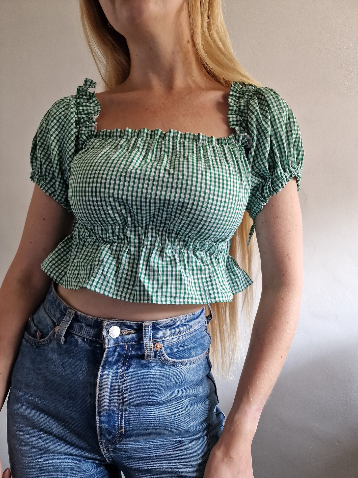 Green gingham top (UK 6-8)