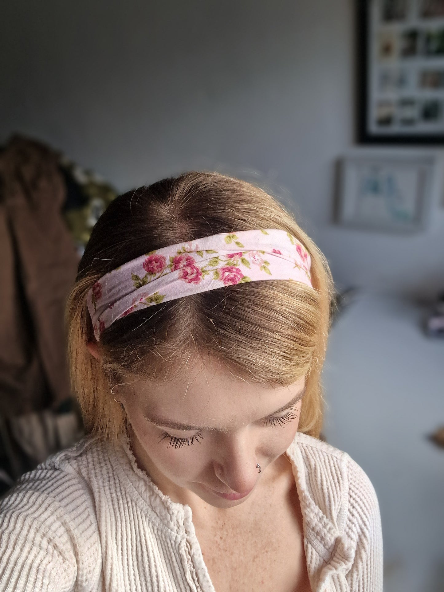 Pink Roses Stretchy Headband