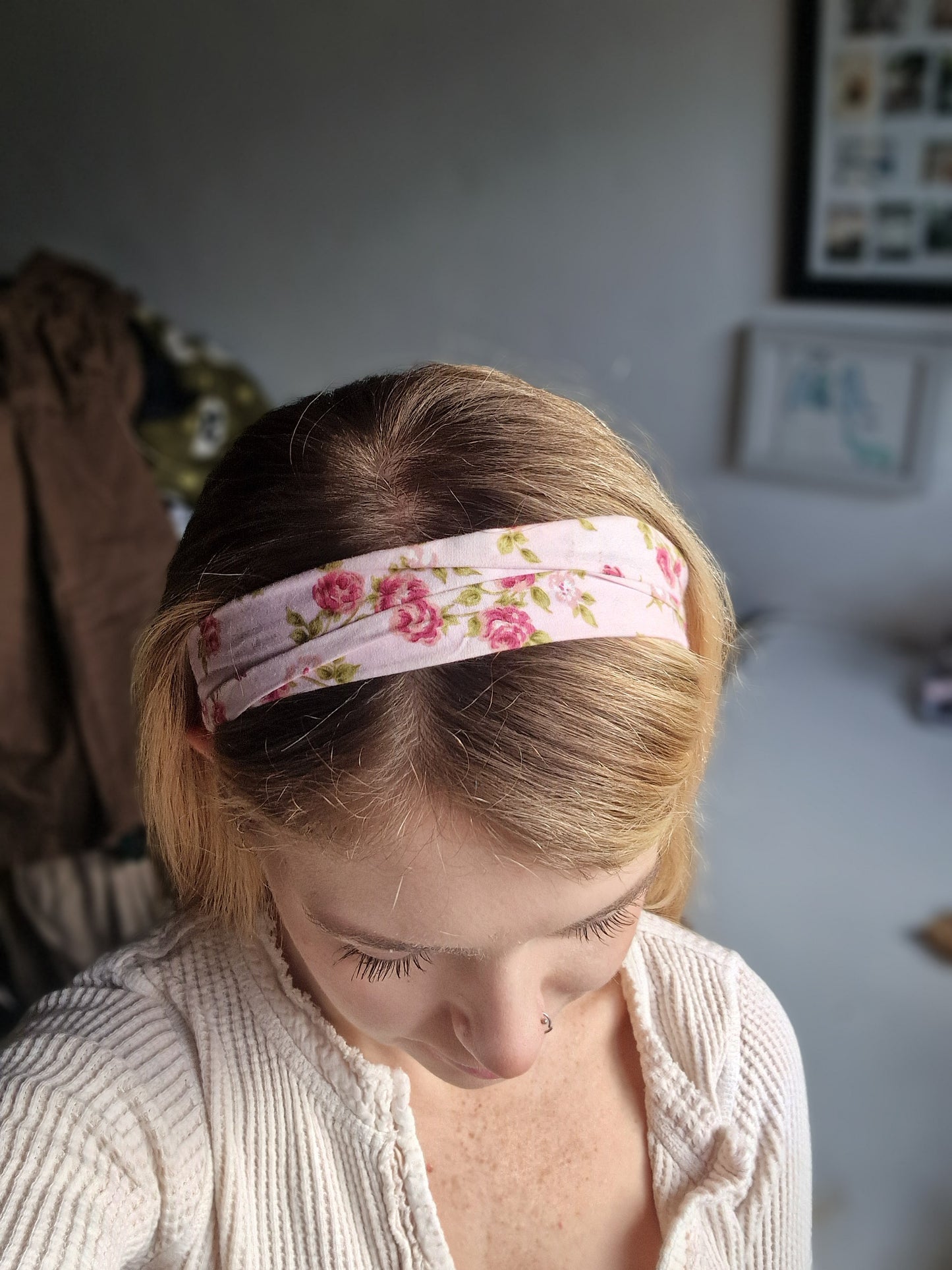 Pink Roses Stretchy Headband