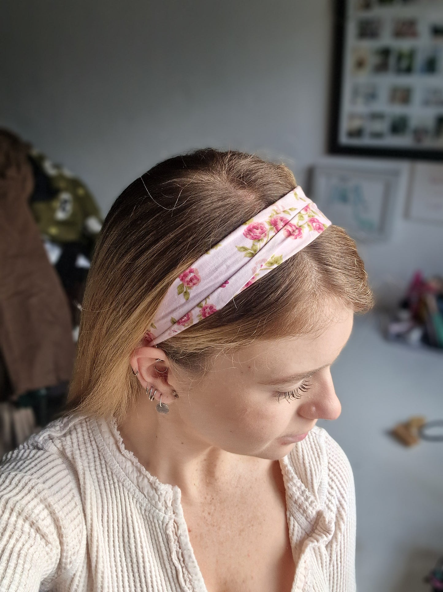 Pink Roses Stretchy Headband